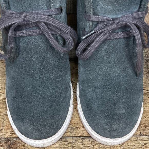 See By Chloe Lea Wedge Booties Gray Suede Sherpa Ankle Boots Booties Size 38 8 - Picture 2 of 11